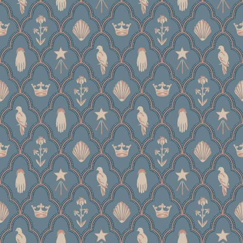 Tapeta kratownica Sandberg S10272 Turtledove Barn Indigo Blue Le Village