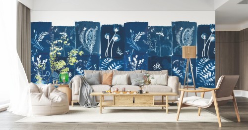 Mural zielnik kwiatów polnych PaperMint CYANOTYPES FLEURS DES CHAMPS Bleu Denim R015 Les Essentiels