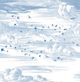 Mural chmury i jaskółki PaperMint ENVOLEE Encre Bleue R017 Les Essentiels