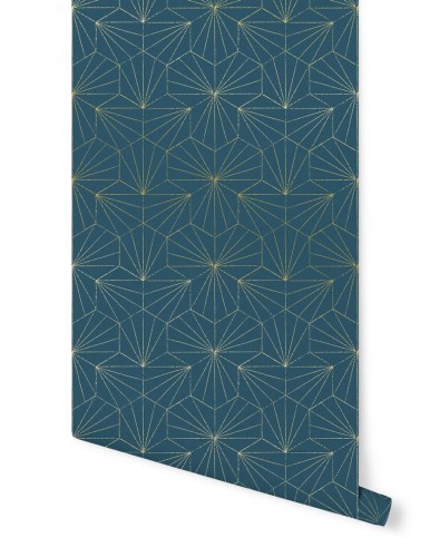 Tapeta złote linie Papermint TILES Bleu Petrole Dore 217 Classics