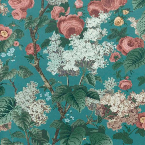 Tapeta angielski ogród 1838 Wallcoverings 2311-168-03 Floribunda Teal V&A Decorative Papers
