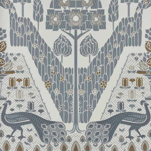 Tapeta angielski ogród z pawiami 1838 Wallcoverings 2311-172-01 Peacock Topiary Monochrome V&A Decorative Papers