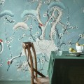 Mural w japońskim stylu z żurawiami 1838 Wallcoverings 2311-174-03 Kyoto Blossom Mist V&A Decorative Papers