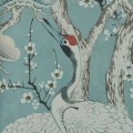 Mural w japońskim stylu z żurawiami 1838 Wallcoverings 2311-174-03 Kyoto Blossom Mist V&A Decorative Papers