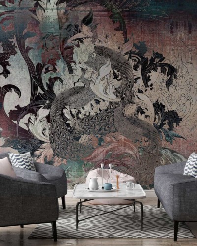 Fototapeta pawie i liście akantu Wonderwall Caprice 35042108