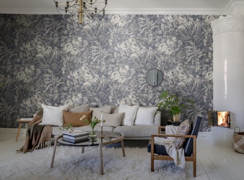 Fototapeta florystyczna Rebel Walls R19210 Dazzling Foliage Blue Vintage Brocade