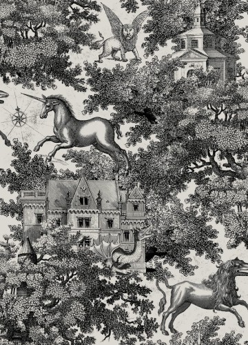 Tapeta scenki rodzajowe Rebel Walls R19228 Fairy Tale Castle Graphite Vintage Brocade