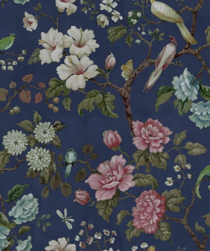 Tapeta botaniczna Rebel Walls R19262 Petit Flora Blue Vintage Brocade