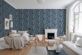 Tapeta liście i zegarki Rebel Walls R19272 No Time to Waste Blue Vintage Brocade