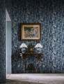 Tapeta liście i zegarki Rebel Walls R19272 No Time to Waste Blue Vintage Brocade