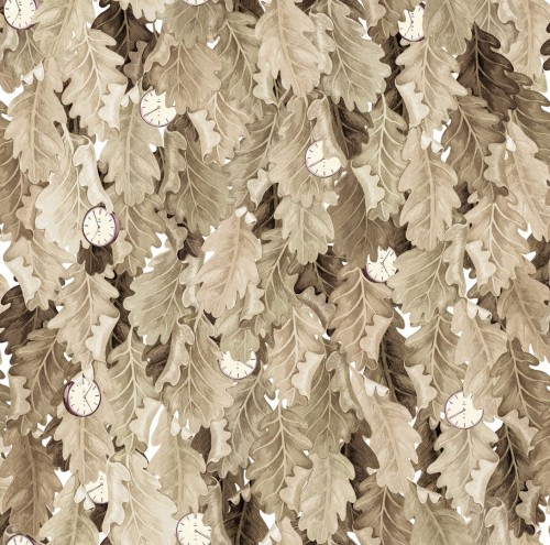 Tapeta liście i zegarki Rebel Walls R19273 No Time To Waste Sand Vintage Brocade