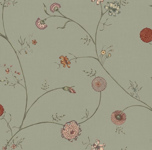 Tapeta delikatne kwiaty Rebel Walls R19283 Flower Thread Green Vintage Brocade