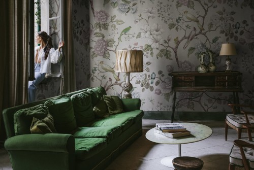 Fototapeta botaniczna Rebel Walls R19336 Grandiflora Pearl Vintage Brocade