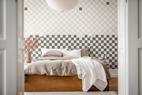 Fototapeta kwadraty jak szachownica Rebel Walls R19411 Pixels Black White Maximalism More is More