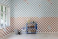 Fototapeta kwadraty jak szachownica Rebel Walls R19413 Pixels Orange Blue Maximalism More is More
