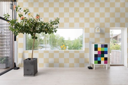 Fototapeta geometryczna szachownica Rebel Walls R19419 Chess Yellow Maximalism More is More