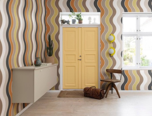 Fototapeta falujące pasy Rebel Walls R19421 Seventies Waves Orange Maximalism More is More