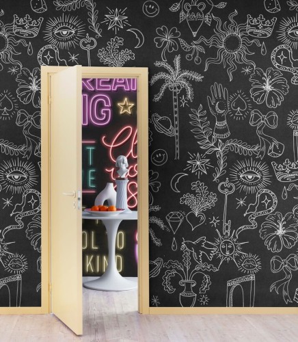 Fototapeta jak rysunki w brudnopisie Rebel Walls R19460 Doodle Black Maximalism More is More