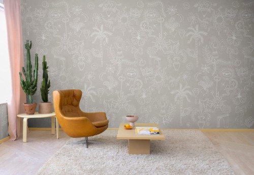 Fototapeta jak rysunki w brudnopisie Rebel Walls R19462 Doodle Beige Maximalism More is More