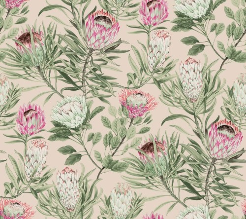 Tapeta kwiaty srebrnika York Wallcoverings BL1751 Protea Blooms II