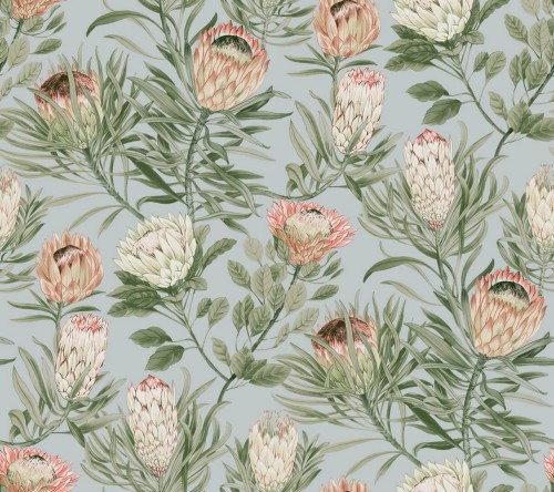 Tapeta kwiaty srebrnika York Wallcoverings BL1755 Protea Blooms II