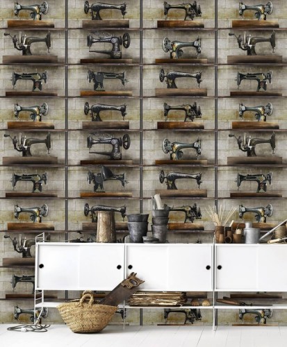 Mural maszyny do szycia vintage Mind the Gap THE MACHINIST WP20245 Premium Designer Wallpaper Collection