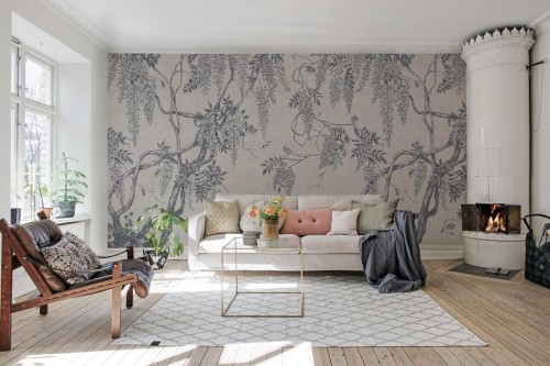 Fototapeta drzewo wisterii Rebel Walls R18654 Wisteria Tree Blue Cottage Core