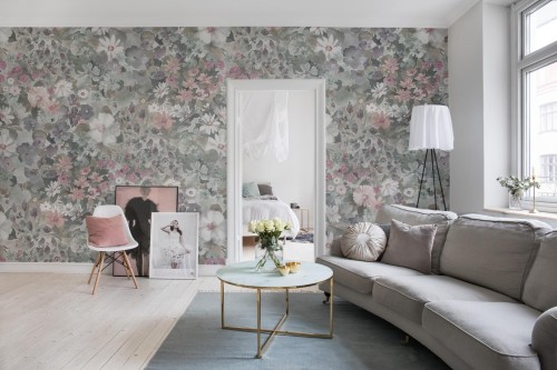 Fototapeta kwietna łąka Rebel Walls R18659 Summer Field Dusty Pink Cottage Core