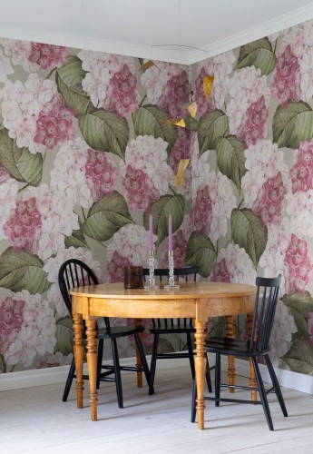 Fototapeta kwiaty hortensji Rebel Walls R18676 Hydrangea Pink Cottage Core