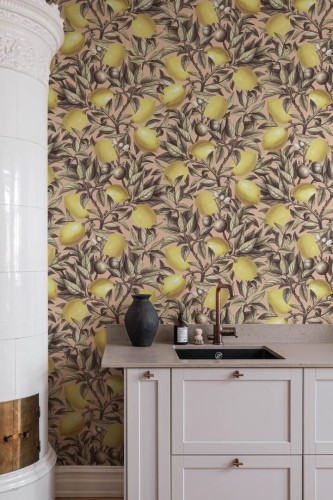 Fototapeta cytryny Rebel Walls R18684 Lemon Tree Pink Cottage Core