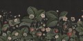 Fototapeta roślinna truskawki i poziomki Rebel Walls R18696 Wild Strawberries Midnight Cottage Core