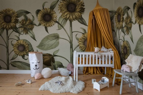 Fototapeta słoneczniki Rebel Walls R18698 Sunflower Yellow Cottage Core