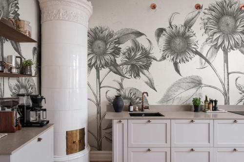 Fototapeta słoneczniki Rebel Walls R18699 Sunflower Beige Cottage Core