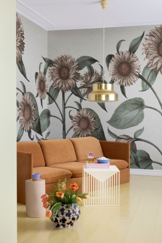 Fototapeta słoneczniki Rebel Walls R18710 Sunflower Peach Cottage Core