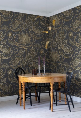 Fototapeta kwiaty maku Rebel Walls R18721 Golden Poppy Midnight Cottage Core