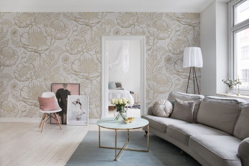 Fototapeta kwiaty maku Rebel Walls R18723 Golden Poppy White Cottage Core