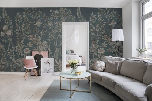 Fototapeta roślinna Rebel Walls R18728 Silk Floral Petrol Cottage Core