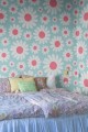 Fototapeta stokrotki retro Rebel Walls R19581 Dashing Daisies Turquoise Cottage Core