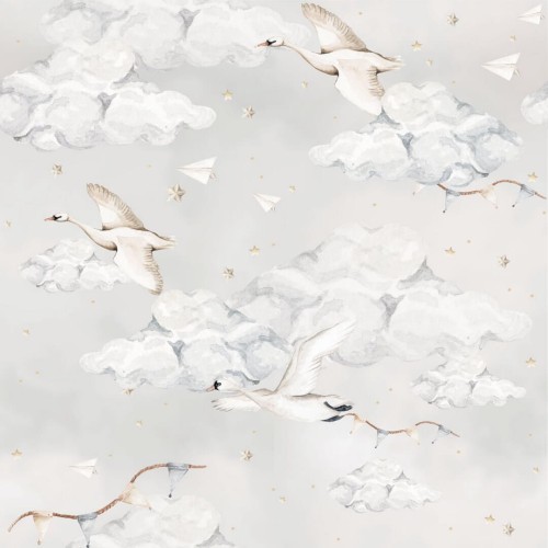 Tapeta łabądki na niebieskim niebie Dekornik DEKO.TAP.119