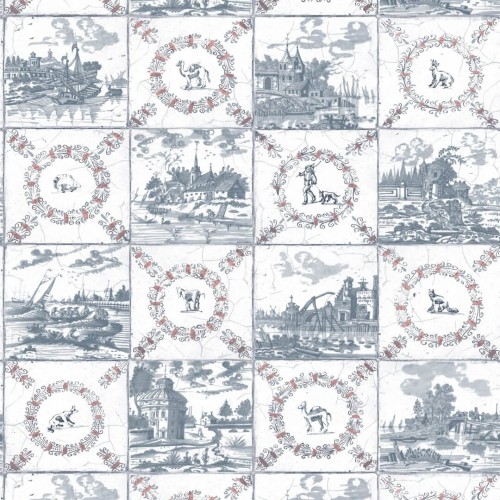 Tapeta imitująca płytki Delft Lorenzo Castillo LCW 1087-001 PLATERO Tana