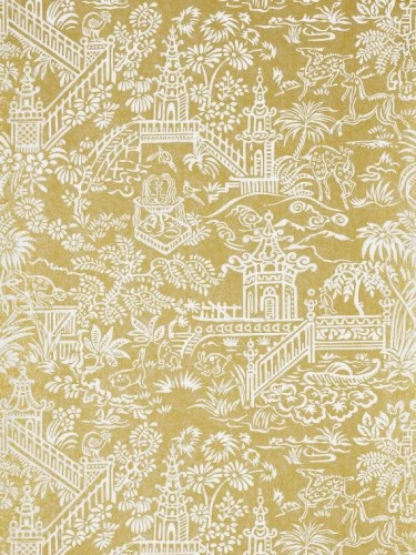 Tapeta klasyczne scenki rodzajowe (złota) Pierre Frey FP761006 Les Pagodes Veranda by Caspari