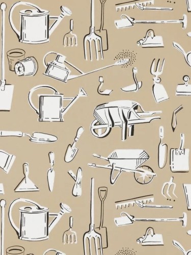 Tapeta narzędzia ogrodowe Pierre Frey FP762002 Les Outils Du Jardinier Veranda by Caspari