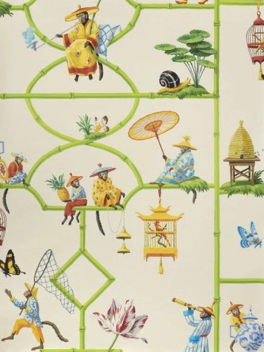 Tapeta w japońskim stylu Pierre Frey FP770001 Les Singes Savants Veranda by Caspari