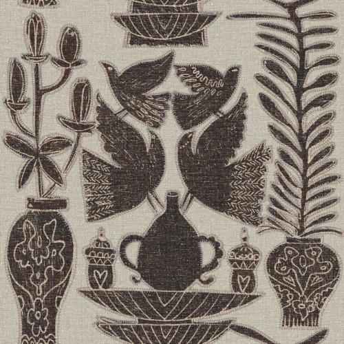 Tapeta haftowane ptaki, wazony i liście Elitis VP954 03 Paros Lins Brodes