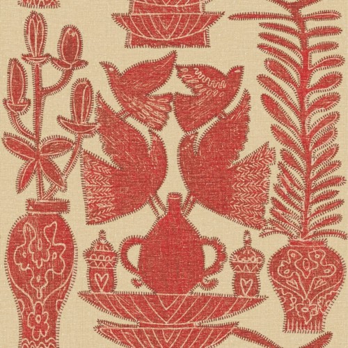 Tapeta haftowane ptaki, wazony i liście Elitis VP954 05 Paros Lins Brodes