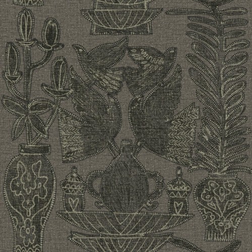 Tapeta haftowane ptaki, wazony i liście Elitis VP954 06 Paros Lins Brodes