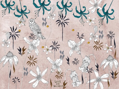 Fototapeta kwiaty i sowa Wall&Deco WDDD2402 Daydream Contemporary 2024