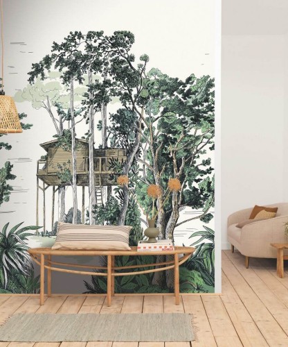 Mural krajobraz lasu z chatką Caselio GNL2 105420405 S The Garden Shed Vert Green Life 2