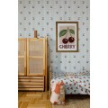 Tapeta wisienki i paski Little Cherries on Blue Stripes Dekornik DEKO.TAP.390