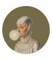 Mural okrągły portret kobiety Dots Woman With Bubble Gum Olive 8726 Wallcolors